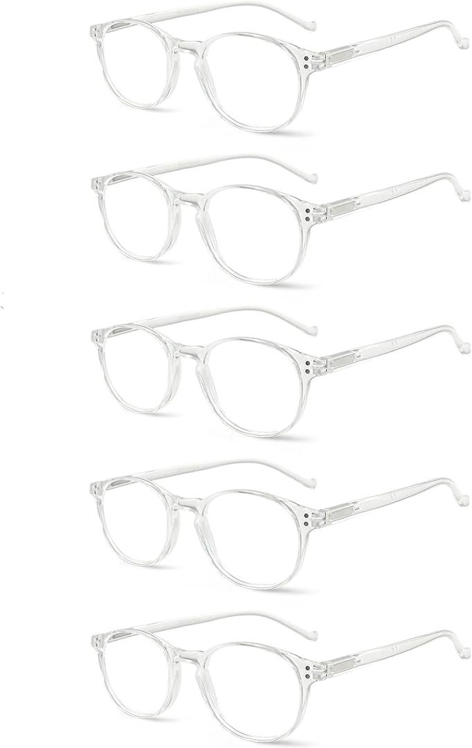 NORPERWIS 5 Pairs Reading Glasses - Standard Fit Spring Hinge Readers Glasses for Men and Women (5 Pack Transparent, 1.00)