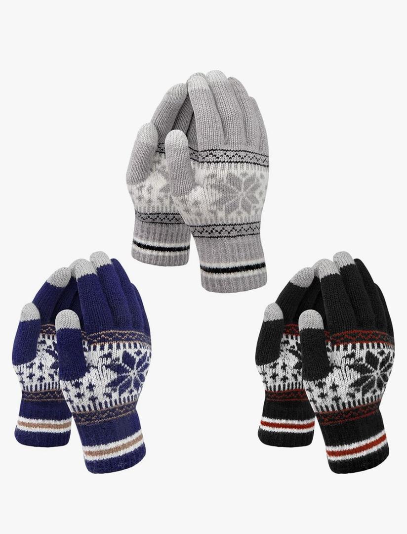 YSense 3 Pairs Touch Screen Gloves Snow Flower, Warm Knit Winter Gloves Christmas Gifts Stocking Stuffers for Women Gifts