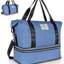 Geestock Travel Duffle Bag for Women Men, Expandable Weekender Overnight Bags with Shoes Compartment, Lightweight Carry on Personal Item Duffle Gym Bag for Travel, Airplanes, Sports (Blue)