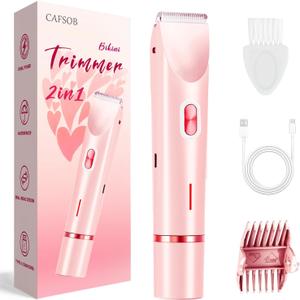 Bikini Trimmer for Women, 2 in 1 Electric Razors for Women, Dermave Bikini Shaver 2.0, IPX7 Waterproof & Easy Cleaning, Ceramic Blade, 120 Min Cordless Runtime, Ultra Low Silent (Pink).