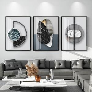 QKF 3 Pieces Modern Funky Wall Art For Living Room Geometry For Home Decoration Pictures Dark On Abstract Canvas Print Paintings Bedroom Bathroom Office Posters & Prints (Medium Size 16x24inch) (Black Ash)