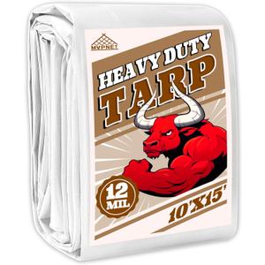 Tarp 10x15 ft Heavy Duty 12mil 100% Waterproof High Durability Multipurpose,Uv Resistant,White Tarp Suitable for Swimming Pools, Boats, Camping, Courtyards