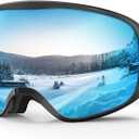 Kids Ski Goggles for Boys Girls Aged 3-14, 100% UV Protection OTG Ski Goggles (A12-black/Blue)