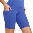 baleaf Women's 8"/ 5"/ 3" Biker Shorts High Waist Yoga Workout Gym Running Volleyball Spandex Shorts with Pockets (Large, Earth Blue-classic)