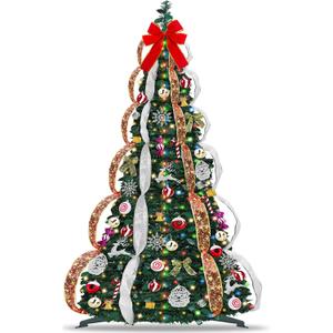 6 FT Prelit Pop Up Christmas Tree with 200 Warm White & Multicolor Lights 8 Modes & Timer Fully Decorated 103 Ornaments, Collapsible Pull Up Christmas Tree with Lights for Indoor Home Party Decor
