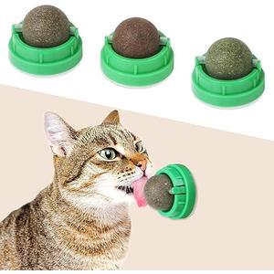 KIMOBER Catnip Ball for Cats,Edible Kitten Chew Toys with Catnip Silvervine Gall Fruit Flavors for Cats Lick Dental Teeth Cleaning Wall Treats