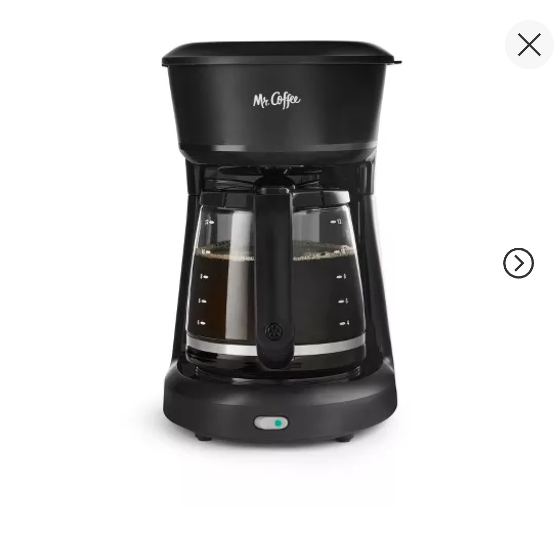 Mr. Coffee 12 Cup Switch Coffee Maker - Black: Electric Drip Machine, 900W, Brew Pause, Paper Filter, 5 oz Cup Capacity