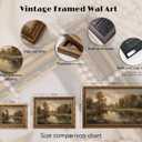 Vintage Gold Framed Landscape Wall Art Vintage River Painting Canvas Prints Landscape Wall Decor Countryside Sheep Painting Style Poster Print Artwork for Living Room Bedroom Home Decoration, 24"L x 16"W
