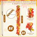 Seenelling 4 Pack Porch Swing Bed Rope Hanging Kit with Fall Maple Leaf Garland Decoration, 800 lbs Adjustable Heavy Duty daybed Swing Rope Straps for Porch Thanksgiving Garden Playground,10ft Length
