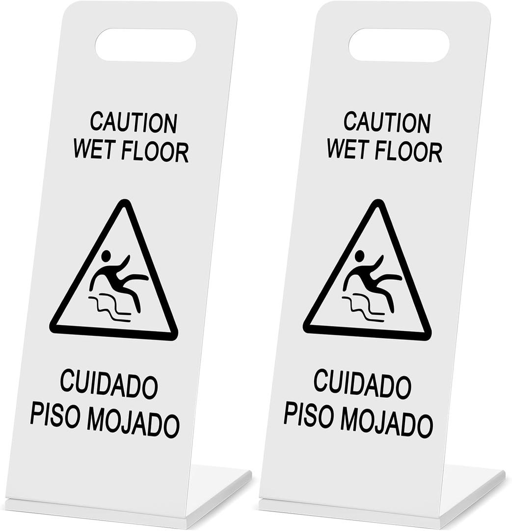 Blulu 2 Pcs 22 Inch Caution Wet Floor Sign, Stainless Steel Collapsible Bilingual Caution Wet Floor Sign, Portable L-frame Heavy Duty Safety Warning for Restaurant Restroom Office Avoid Fall(White)