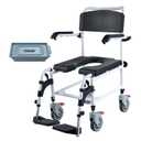 VEVOR Shower Commode Wheelchair with 4 Lockable Wheels, Footrests, Flip-up Arms, 3-Level Adjustable Height, 5L Removable Bucket, 350 LBS Capacity, Commode Chair for Adults Seniors