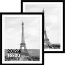 iRahmen 20x24 Picture Frame Set of 2 with Plexiglass, Black Wood Poster Frame for Wall Mounting Display 16x20 Picture with Mat or 20 x 24 Without Mat