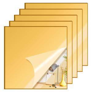 5 Pcs 12 x12 Inch Gold Acrylic Mirror Sheet, 1/8 Inch Thick Opaque Glossy Mirror, Plexiglass Mirror Sheets with Protective Film, Rigid Mirror Acrylic Sheet for Sawing, DIY, Laser Cutting and Engraving
