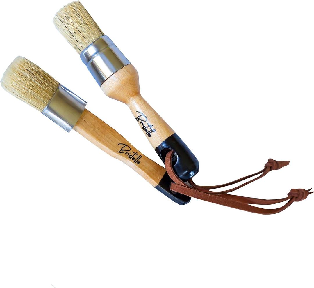 Chalk & Wax Paint Brush Set - 1x Flat & Round Furniture Brushes - 1' Small Paint Brush Duo Stencil, Milk & Wax Paintbrush, Large, Small