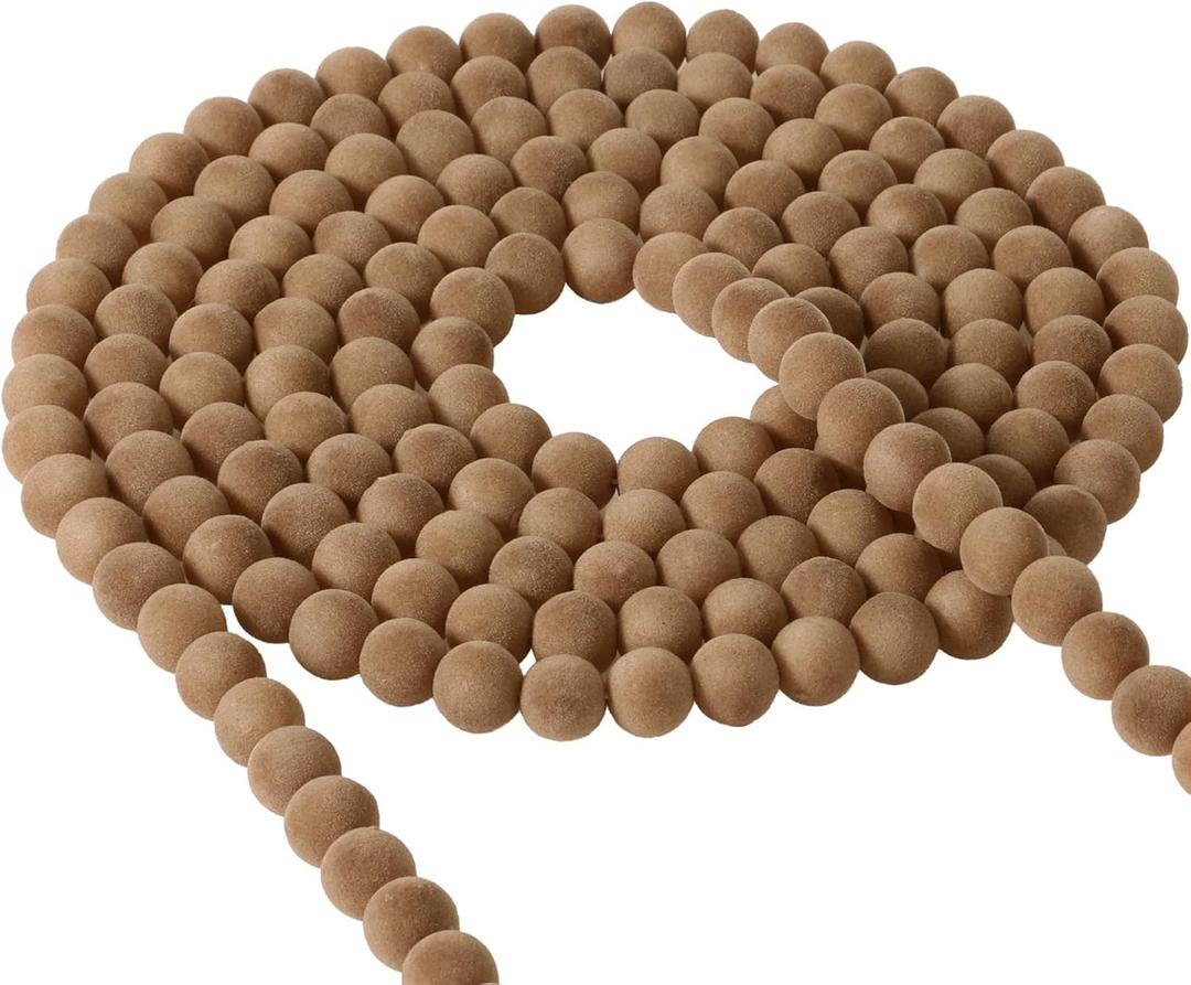 Knitgrip 9 FT Christmas Garland Decorations 16 MM Flocking Beads Velvet String Strand Beaded Garland for Christmas Tree Ornaments Farmhouse Mantel Tablescape Home Window Wreath Decor (Khaki)