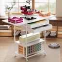 VENNQD Large Folding Heat Press Table Stand, Folded Rolling Heat Transfer Machine Cart Drawers Compatible with Cricut Vinyl Roll Holder DIY Crafting Table Workbench (White), 46.46 inches x 19.7 inches x 35.43 inches