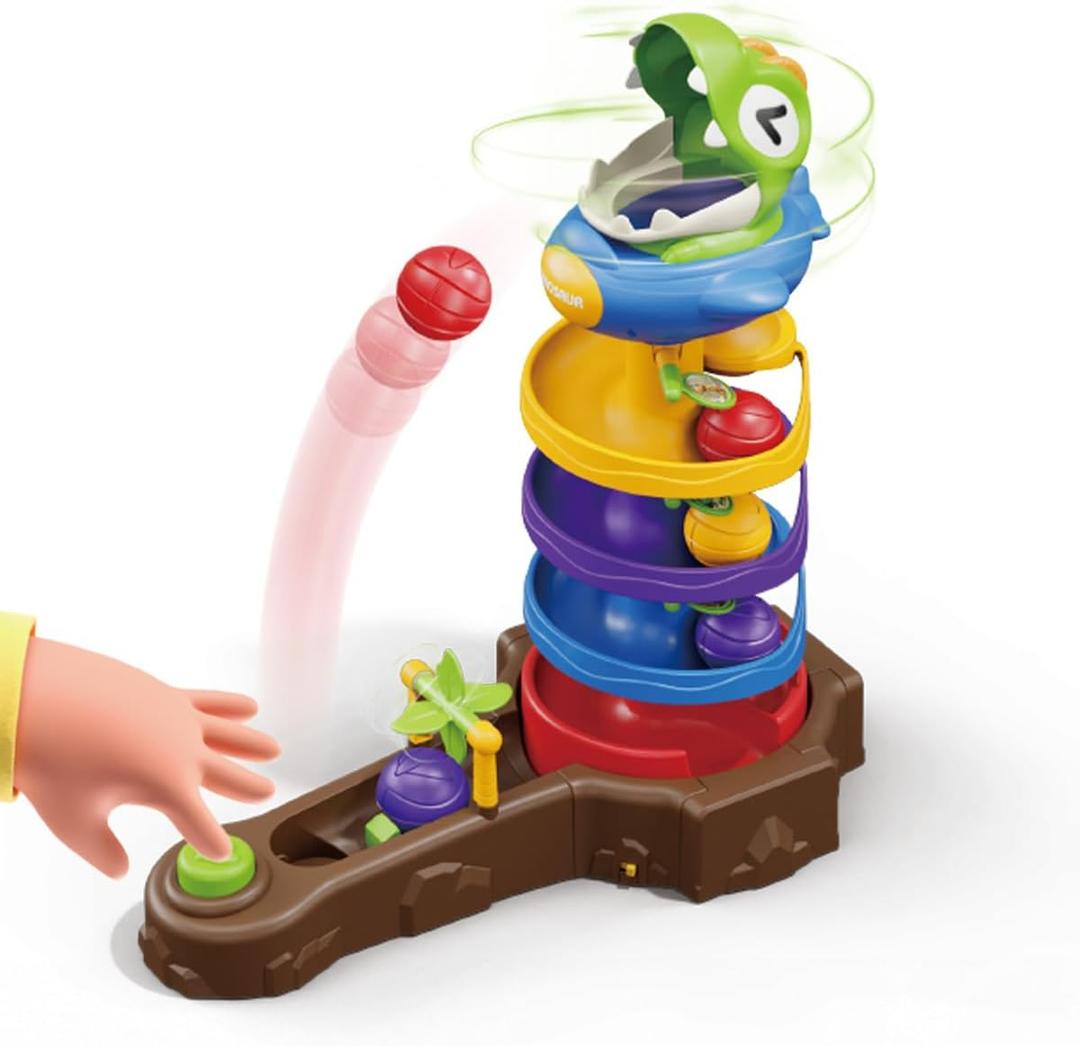 Dinosaur Ball Drop Tower for 3 4 5 6 7 8 Years Old Kids, Dino Spin Twister Toddlers Toy, Shoot Balls Toddler Montessori Toys Gifts for 3-6 Year Old Boys Girls, 2 Single Player Mode