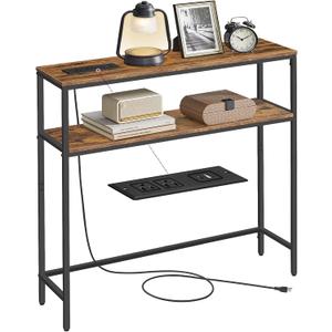 VASAGLE 31.5" Console Table with Power Outlet, 2-Tier Narrow Entry Table
Modern Sofa Table with 2 Shelves, for Living Room, Bedroom, Rustic Brown and Ink Black, BARNET Collection ULNT135K01