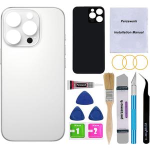 OEM Rear Back Glass Replacement for iPhone 16 Pro 6.3-inches with Reparing Tool Kit and Pre-Installed Adhesive (White Titanium)