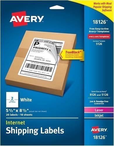 Avery 18126 5-1/2" X 8-1/2" White Shipping Labels 20 Count