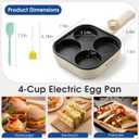 Electric Egg Pan Nonstick: No Stove Needed 900W Granite 4-Cup Omelette Pan with 2 Power Adjustable, Breakfast Non Stick Frying Pans Skillet for Eggs, Pancakes, Crepes, Plett and More
