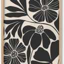 iHery Natural OAK Wood Abstract Botanical Framed Wall Art, 12x16 in Beige Black Flower Canvas Wall Art Modern Mid Century Botanical Neutral Wall Decor Set of 1 For Bedroom Living Room