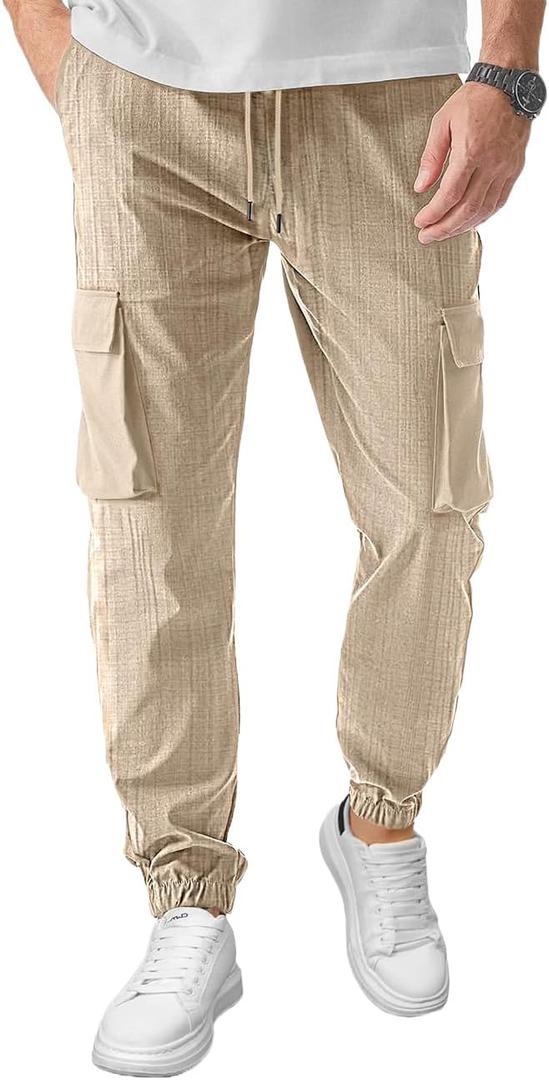 Men's Cargo Pants Casual Lightweight Elastic Waist Drawstring Pant with Pockets (XXL)