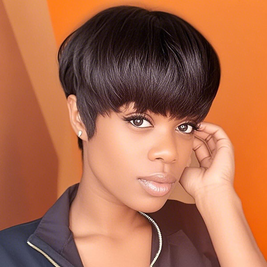 Short Human Hair Pixie Wigs for Black Women Brazilian Virgin Hair Short Cut Natura Brown Glueless Pixie Cut Wig with bang 4# color