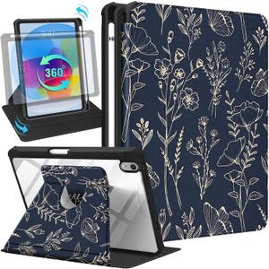 Uppuppy for iPad mini 7/6 Case - for iPad mini 6th/7th Generation Cases Women Cute Folio Cover Pencil Holder Girls Girly Floral Aesthetic Pretty Rotating Stand for Apple Mini 6/A17 Pro Case 8.3 Inch
