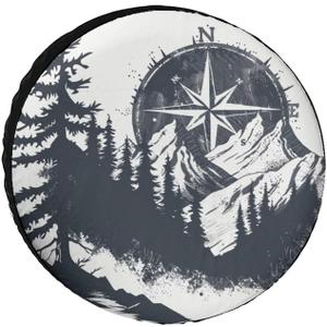 Camper Spare Tire Cover 12 Inch Mountains with A Compass Wheel Protectors Tyre Covers Weatherproof Wheel Covers Vintage Compass Universal Fit for Trailers SUV Truck Camper Travel