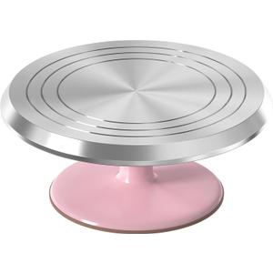 Riccle 12 Inch Pink Aluminium Alloy Revolving Cake Stand  Rotating Cake Turntable for Cake Decorating, Baking, and Cake Decorating Supplies