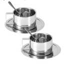 Hapivida 2Pcs Stainless Steel Coffee Cup Set, 200ml/7oz Insulated Coffee Cup Set Double Walled Mugs Milk Tea With Spoon Saucer