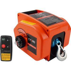 Portable Trailer Winch 3500lbs, Reversible Electric Winch 12V DC, Power-in, Power-Out and for Boats Up To11000 lbs with Nylon Rope, Wireless Remote Control and Hand Crank