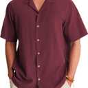 Alimens & Gentle Mens Linen Shirts Short Sleeve Button Down Shirts Cotton Summer Beach Cuban Shirts Vacation Hawaiian Shirts Burgundy, Medium