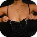 Sexy Star Pendant Non Piercing Nipple Chain Necklace for Women Rhinestone Star Tassel Chest Chain Body Jewelry Festival Rave Heart Nipple Accessories Jewelry (Gold)