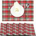 FoldTier Set of 6 Double-Layer Christmas Placemats Red and Green Buffalo Plaid 13x19 Inch Christmas Checkered Tartan Placemats Washable Holiday Table Mat Set for Dining Parties New Year Winter Table