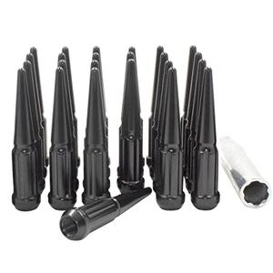 Wheel Accessories Parts 24 Pcs M14x1.5 14x1.5 Thread Spiked 4.4" Long Lug Nuts Black Truck Spline Hex Fits Chevy Silverado GMC Sierra RAM 1500 Ford F150 Bronco (Raptor Only)