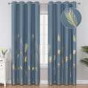 Estelar Textiler Stone Blue Blackout Curtains for Bedroom,Room Darkening Gold Palm Tree Pattern Curtains 96 Inches Long,Light Blocking Thermal Insulated Window Drapes for Living Room,52Wx96L,2 Panels