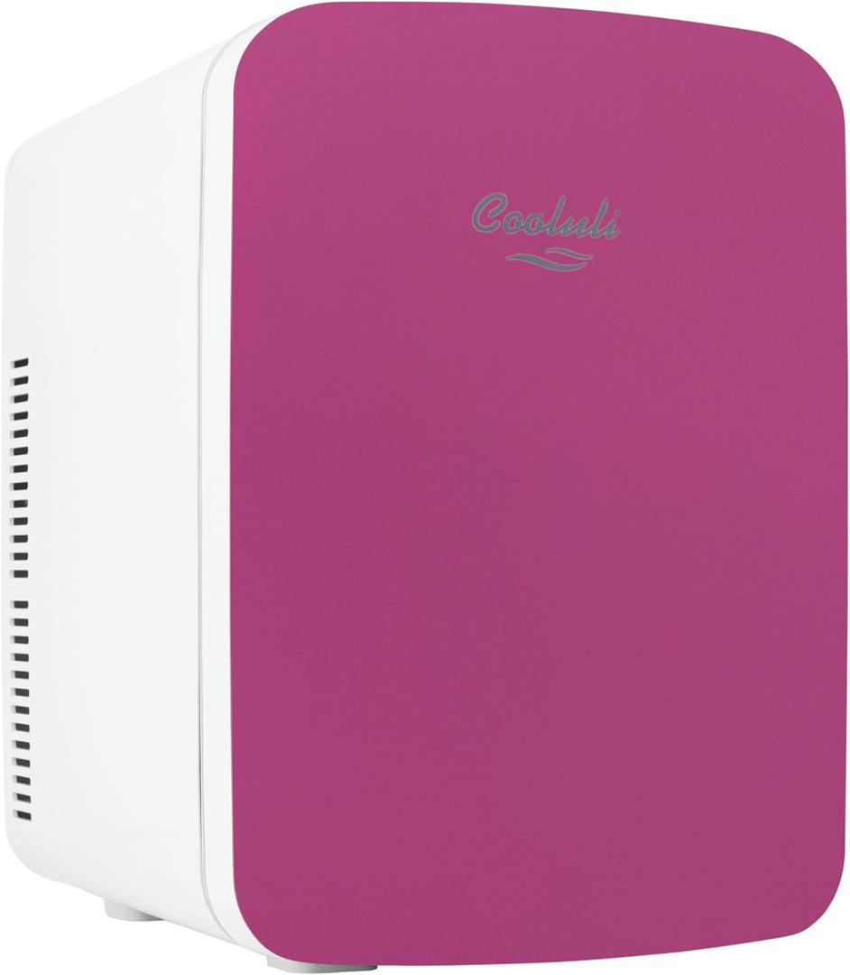 Cooluli 15L Mini Fridge for Bedroom - Car, Office Desk & College Dorm Room - 12v Portable Cooler & Warmer for Food, Drinks, Skincare, Beauty & Makeup - AC/DC Small Refrigerator with Glass Front, Pink (Fuchsia)