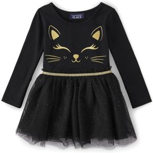 The Children's Place baby girls Heart Mesh Tutu Dress (3T, Black Cat)