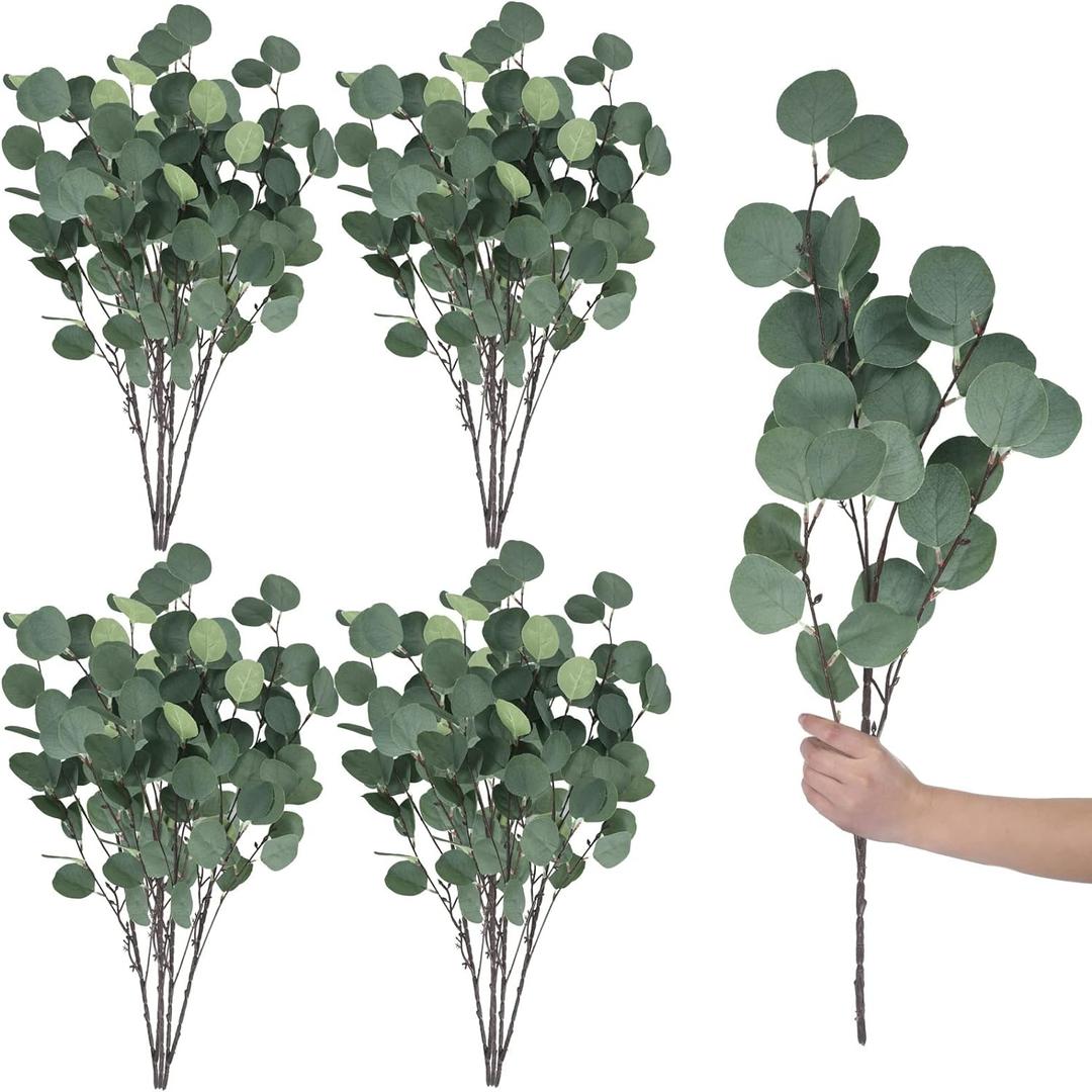 20 Pcs artificial eucalyptus stems fake eucalyptus faux greenery Leaves 23.6 Inches Silver Dollar Eucalyptus Fake Plant Decor Silk Eucalyptus Branches Artificial Greenery Plant for Wedding Decoration