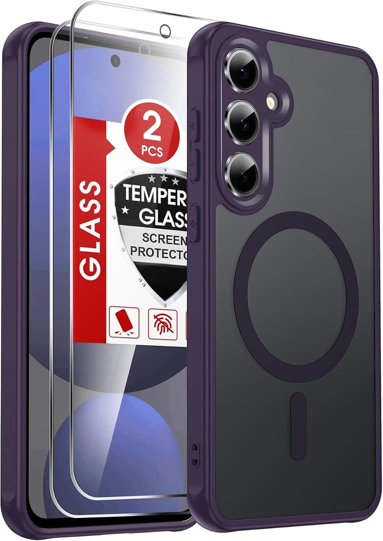 LeYi for Galaxy S24-FE Case: [ ] with Screen Protector, Wireless Charging Matte Translucent Soft-Touch & Military-Grade Shockproof Funda para S24FE, Purple