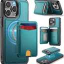 for iPhone 14 Pro Max Wallet Case Compatible with Magsafe, Magnetic RFID Blocking Card Holder Kickstand 2 in 1 Detachable Case for iPhone 14 Pro Max 6.7", Bluish Green