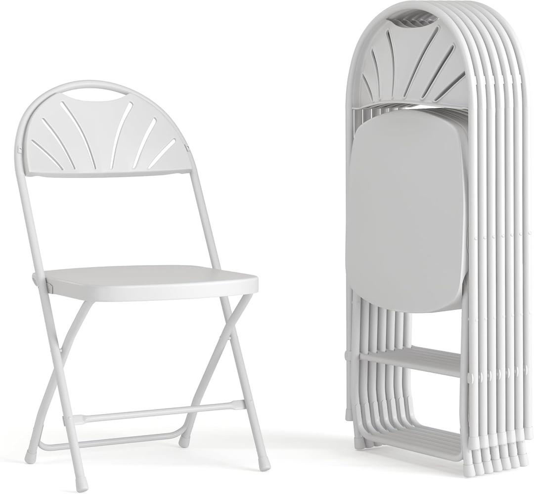 Flash Furniture Hercules Series Plastic Folding Chairs with Carrying Handle, Lightweight Commercial Event Seats 650-lb. Static Weight Capacity, Set of 8, White