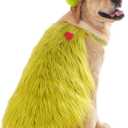 Furry Dog Green Monster Costume with Pet Christmas Hat, Dog Cat Christmas Halloween Costume Outfit Shirt Clothes for Small Medium Large Dogs, 4XL (4XL (Chest 30.7 Inch))