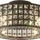 18 Inch Crystal Chandelier Ceiling Fan, Modern Industrial Fandelier with Lights and Remote/APP Control, Enclosed Low Profile Bladeless Ceiling Fan Including Bulb(Black3)