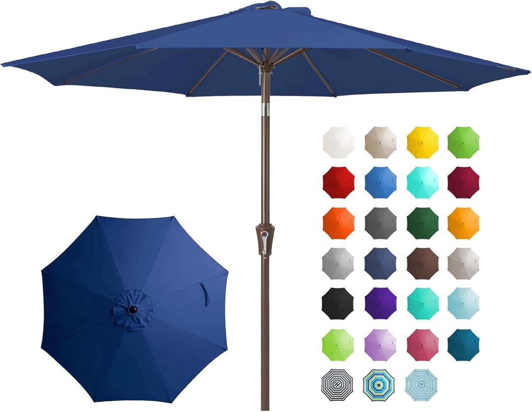 JEAREY 9FT Outdoor Patio Umbrella Outdoor Table Umbrella with Push Button Tilt and Crank, Market Umbrella 8 Sturdy Ribs UV Protection Waterproof for Garden, Deck, Backyard, Pool (Blue)