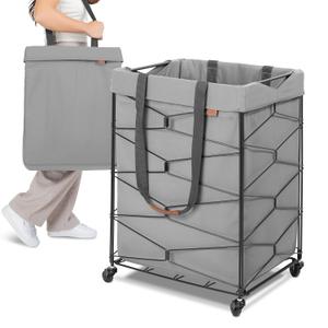 CleverMade Flex Frame Rolling Laundry Hamper with Wheels, 98L, Charcoal