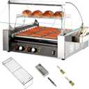 ROVSUN Commercial Hot Dog Roller, 11 Rollers 30 Hot Dog Machine Roller Grill Cooker w/Cover, Dual Temp Control, LED Lighting, Removable Shelf & Drip Tray for Party Home ETL1650W