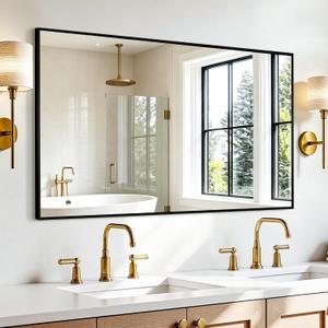 Rectangular Bathroom Mirror, 55"x30" Black Metal Framed Vanity Mirror